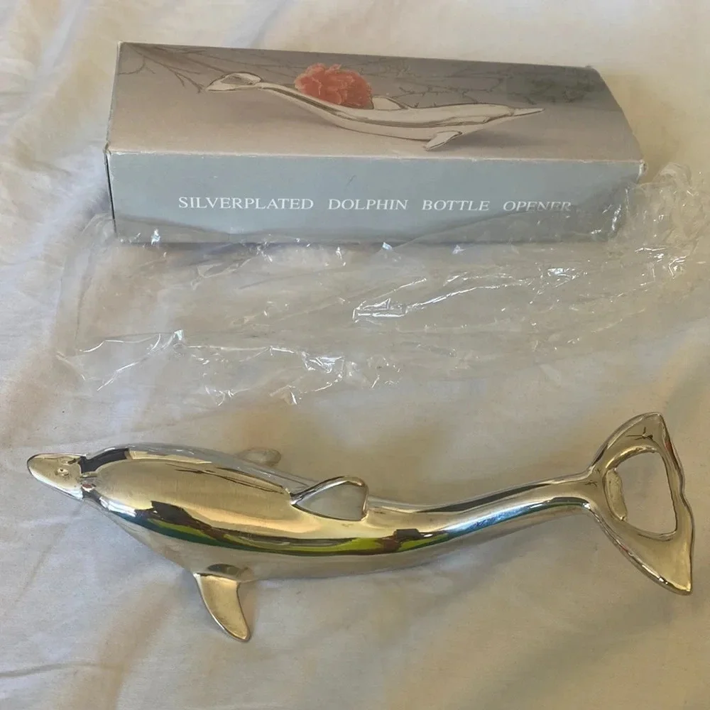 Vintage brand new Silverplate Dolphin metal Bottle Opener